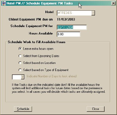 Schedule Equipment Maintenance Parameters